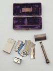 Antique King Gillette Safety Pocket Edition Razor Set Basket Weave Case