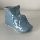 Vintage Ceramic Baby Shoe Blue Planter Small Art Pottery Nursery Decor