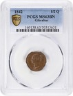 British Gibraltar  1842 Victoria Half Quart  Pcgs Ms 63  387 000 Mintage 
