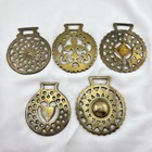 Brass Horse Medallion Antique English Heart Sun Diamond Fleur Lot Of 5 Harness