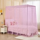 Pink Shiny Bed Canopy With Lights For Girls Kids 4 Corner Post Moon Stars Sequin