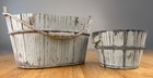 2 Rustic Distressed Wood Basket Farmhouse Country Decor Rope Handle Buckets