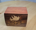 Vtg Small Wooden Trinket ring Box Dove   Floral Carved inlay