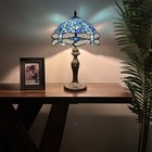 Tiffany Style Table Lamp Blue Stained Glass Dragonfly Led Bulb 19 h 12 w 12 d