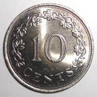 1972 Malta 10 Cents Coin Coon Barge Of The Grand Master Ship Fish Wildlife