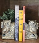 Vintage Mid Century Brass Owl Bookends Pair Heavy 4lb  Cast Metal Library Decor