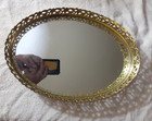 Vintage Oval Vanity Mirror Tray Gold-tone Filigree Edge Hollywood Regency Style