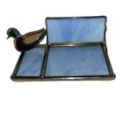 Stained Art Glass Duck Mallard Business Card Holder Handmade Nature Hunter Lake