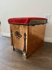 Antique Victorian Copper Box stool With A Read Velvet Seat 
