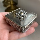Vintage Art Deco Silver Plated Roses Repousse Relief Floral Compact Stuck Closed