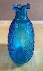 Vintage Pressed Cobalt Blue Vase Floral Cut Pattern Euc 6  X 5  W