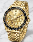 Men   s 44mm Quartz Watch Gold Dial Bracelet Black Bezel Casual Wristwatch