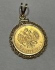 Russia 1904 5 Roubles Emperor Nicholas Ii Gold Coin 14k Rope Bezel Set Pendant