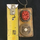 Vtg Chinese Export Cinnabar Pendant Necklace Antique Copper Qianlong Coin 16 