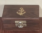 Wooden Trinket Box Inlaid Brass Nautical Anchor Hinged Box