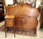 French Antique Carved Oak Louis Xv Full Size Bed   Nightstand