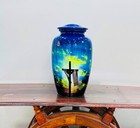 Handmade Blue Urn For Human Ashes Full Size Cross Cremation Urn For Ashes