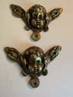 2 Vintage Brass Winged Angels Cherubs Wall Mount Wall Decor  Mini Plaques