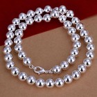 Sterling Silver Plated Necklace Hollow Beads Balls 20 Inches 8mm Lobster B20