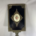 Antique Vtg 1800s Victorian Hand Held Vanity Mirror Filigree Framed Bronze Metal