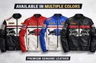 Men   s Racing Leather Jacket Black White Biker Motorcycle Style Embroidered Patch