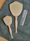 Vintage Vanity Hand Mirror  Brush    Comb Set - Gold Tone W  Birds   Flowers 