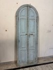 Antique French  Arched Wooden Door   Original Blue Distress   Rustic Indian Deco