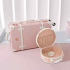 20  Woman Handmade Faux Leather Suitcase Vintage Luggage W 12  Cosmeti Case Pink