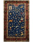Antique Persian Carpet Zodiac Signs Stars Celestial Blue Sky Wool Rug