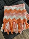 Beautiful Vintage Afghan Pink Orange White Crocheted Zig Zag Throw Blanket 55x80