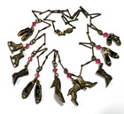 Sweet Romance Brass Pink Rhinestone Crystal Vintage Shoe Necklace 27 