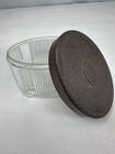 Vintage Art Deco Glass Lidded Powder Jar Or Trinket Box Oval Shaped