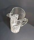 Vintage White Daisy Floral Design Glass Cocktail Martini Pitcher Open Handle 