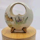 Vintage Satsuma Moon Vase Basket Hand Painted Peacock Japanese Porcelain  Read