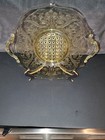 Vintage Cane Landrum Topaz Depression Glass Cake Plate W  Handles