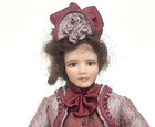 Dollhouse Miniature Porcelain Lady Doll Dressed In A  Burgundy Victorian Outfit