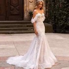 Off Shoulder Lace Mermaid Wedding Dress Floral Appliques Bridal Gown Custom Size