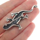 925 Sterling Silver Vintage Enamel Real Marcasite Lizard Oxidized Pin Brooch