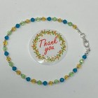 Handmade Anklet Blue Green Yellow Faceted Round Glass Beads Silver Tone 9  Long