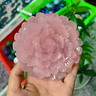 1pc Natural Pink Rose Quartz Carved Crystal Flower Skull Reiki Healing Decor