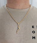Gold Italian Horn Necklace For Men  3mm Gold Rope Chain  Italian Horn Diamond