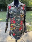 New Custom Army Camo Jacket With  3d Flowers patches brooches charms Size Medium