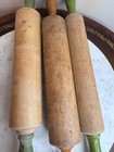 Vintage Lot Of 3 Primitive Wood Rolling Pins Green Handles