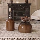 Nesting Coffee Table Set Of 2 Glass Desktop Walnut Living Room