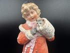 Rare German Heubach Bisque Figurine 13  Winter Girl With Kitten In Fur Muff