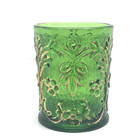 Eapg Green Glass Tumbler W gold C1890s Leaves   Flowers Antique Minor Flaw