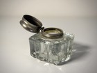 Antique Lead Crystal Inkwell With Sterling Silver     Hinged Lid C1920 