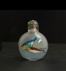 Vintage Chinese Inside Painted Fish Design Snuff Bottle With Jeweled Stopper