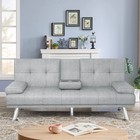 Convertible Folding Sofa Bed Cup Holder Linen Futon Couches Adjustable Backrest