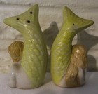 Vintage Porcelain Mermaid   Merman Salt   Pepper Shaker Set   Japan   A 